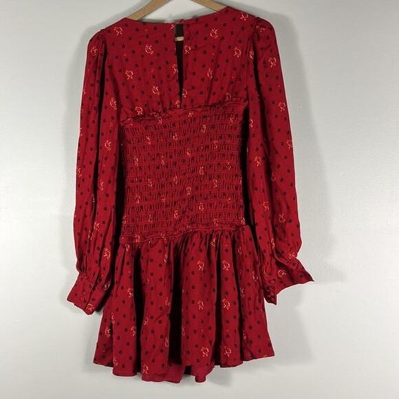 Free People Two Faces Printed Mini Dress Ruby Combo Red - Picture 6 of 6